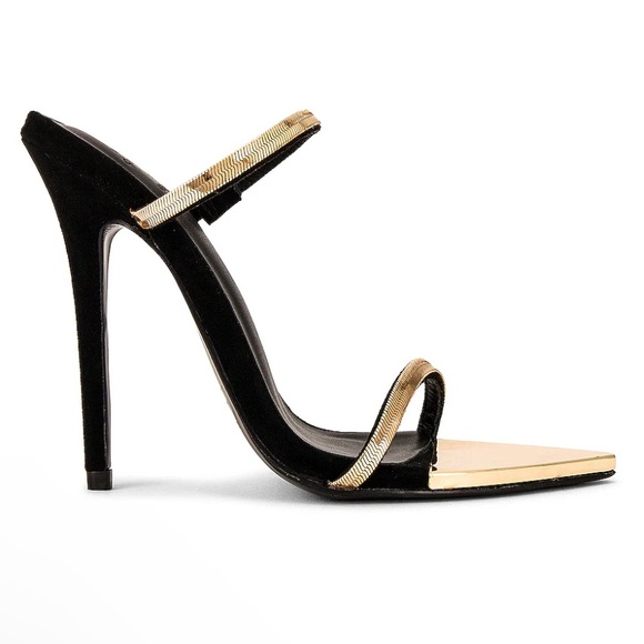Michael Costello x REVOLVE Gwenn Sandal in Black gold high heels shoes suede 7 - Picture 3 of 16